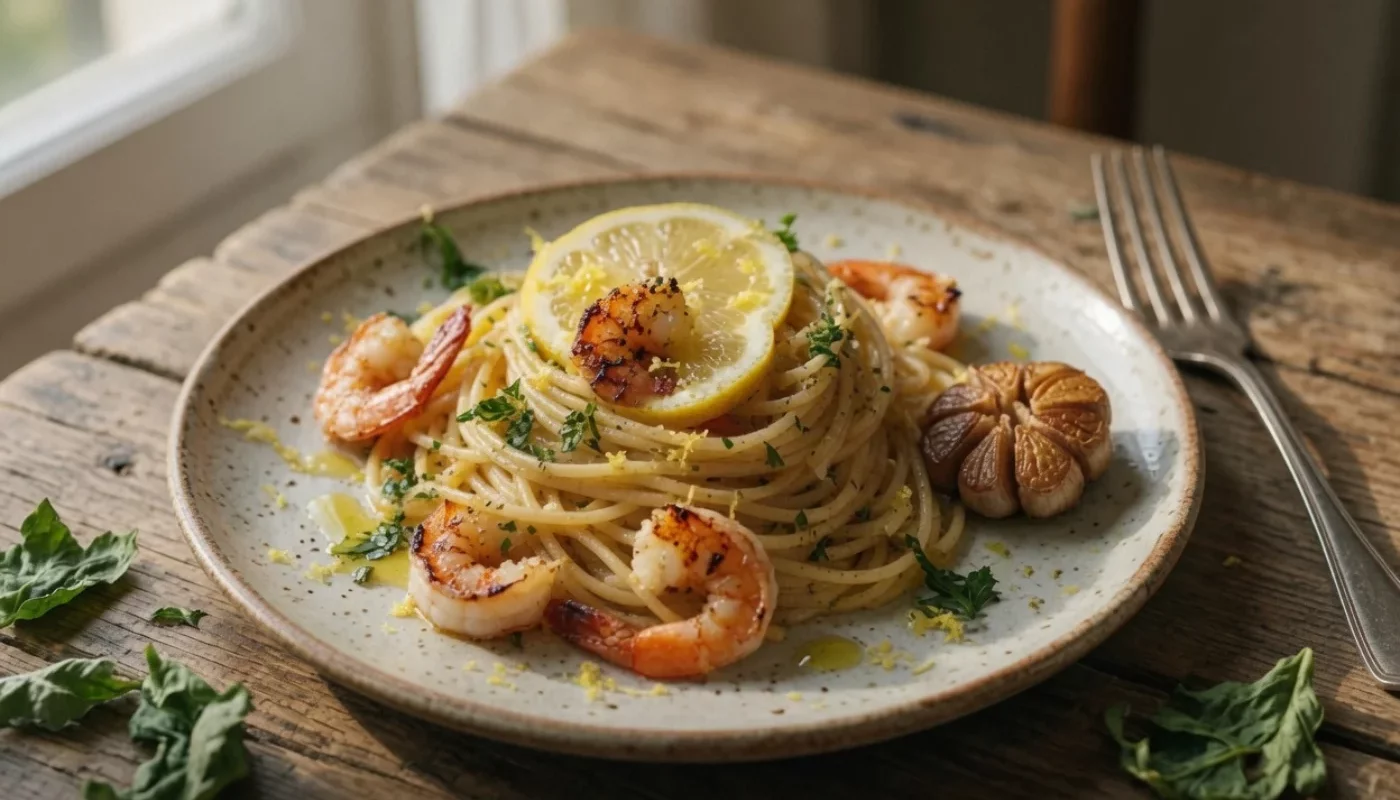 Les spaghetti aux crevettes et citron prêts en 20 minutes