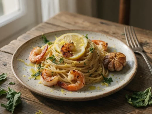 Les spaghetti aux crevettes et citron prêts en 20 minutes